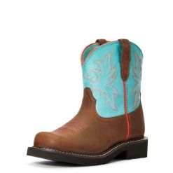 'Ariat' Youth 6" Cowpoke Fatbaby Western - Dark Brown / Turquoise -Footwear Sales Store F20 YTH WEST 10034014 3 4 front 1024x1024@2x