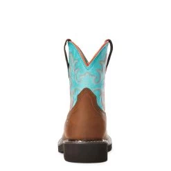 'Ariat' Youth 6" Cowpoke Fatbaby Western - Dark Brown / Turquoise -Footwear Sales Store F20 YTH WEST 10034014 heel 1024x1024@2x