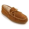 'Minnetonka' Men's Pile Lined Hardsole Moc Slipper - Tan (Ext. Sizes)