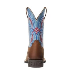'Ariat' Youth Double Kicker Square Toe - Distressed Brown / Stone Blue -Footwear Sales Store S22 YTH WEST 10040247 heel 1024x1024@2x