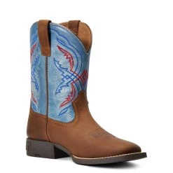 'Ariat' Youth Double Kicker Square Toe - Distressed Brown / Stone Blue -Footwear Sales Store S22 YTH WEST 10040247 medial 1024x1024@2x