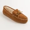 'Minnetonka' Men's Pile Lined Hardsole Moc Slipper - Brown (Ext. Sizes)